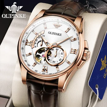 OUPINKE Новые мужские автоматические механические часы Classic Luxury от топового бренда Sapphire Cyrstal, мужские водонепроницаемые часы со скелетом