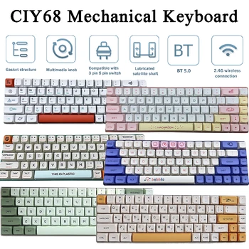 Механическая клавиатура CIY68, беспроводная игровая клавиатура 2.4 G, 68 клавиш для компьютера, комплект клавиатуры для ноутбука, внешние аксессуары для компьютера