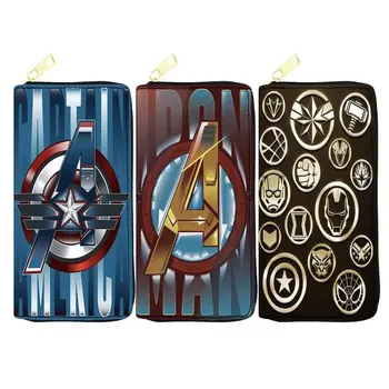 Длинный кошелек Disney Ironman Captain America из искусственной кожи, Многофункциональный Женский Мужской кошелек, кошелек для монет на молнии, Женский держатель для карт, клатч