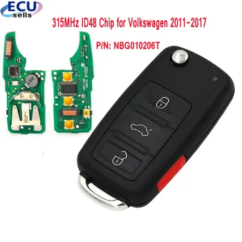 Дистанционный ключ 3 + 1 кнопка без ключа 315 МГц ID48 с чипом Fob для Volkswagen 2011-2017 (модели с Prox) P/N: NBG010206T