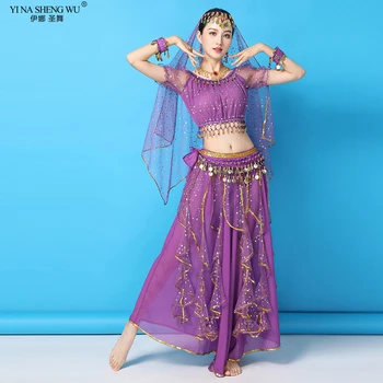 Новый Оптовый топ для индийских танцев Юбка для взрослых женщин Одежда для практики танца живота Женские костюмы для выступлений в Болливуде