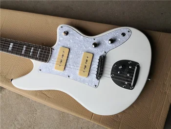 Изготовленная на заказ Китайской гитарной фабрикой новая гитара Jaguar, белая электрогитара, 2 кремовых звукоснимателя 62