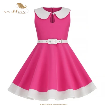 SISHION/ Милые Детские платья для девочек с воротником Питера Пэна, VD3831, без рукавов, Черное, Красное, Розовое, фиолетовое, для маленьких девочек, винтажное вечернее платье 50-60-х годов