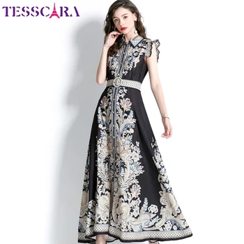 Женское Летнее Элегантное повседневное платье TESSCARA, высококачественный Длинный Офисный халат для коктейльной вечеринки, Винтажное Дизайнерское платье без рукавов