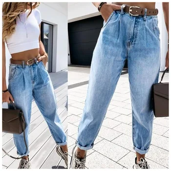 джинсовые женские брюки для мамы, джинсы-бойфренды для женщин с высокой талией, брюки для отдыха, женские джинсы из денима