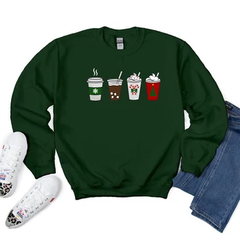 Рождественская толстовка с круглым вырезом, женская милая рождественская толстовка, зимний уютный кофейный пуловер, Забавный Рождественский подарок, кавайные Праздничные толстовки