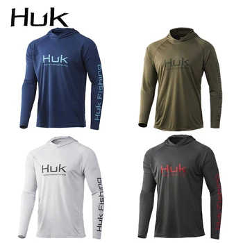 HUK 2023 Одежда для рыбалки с капюшоном Мужская дышащая одежда для рыбалки с длинным рукавом Camisa Pesca Уличные солнцезащитные рубашки для рыбалки