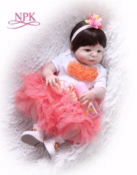 NPK 23 дюйма 57 см bebes Reborn Baby Dolls полностью Силиконовая Кукла Reborn Bebe Виниловые Игрушки подарки милый подарок Для Девочек и мальчиков розовое сердце