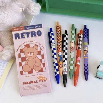 6шт Набор гелевых ручек Retro Bear с шариковой ручкой 0,5 мм Черного цвета для письма Office School F7360