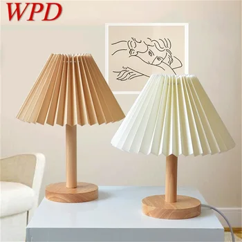Креативная плиссированная настольная лампа WPD Современный деревянный настольный светильник LED для украшения домашней спальни