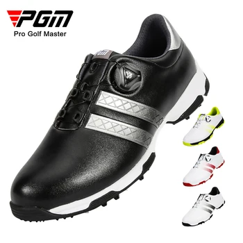 Мужские туфли для гольфа PGM, лакированные противоскользящие шипы, Водонепроницаемые дышащие повседневные кроссовки с быстрой шнуровкой, спортивные тренировочные туфли для гольфа XZ160