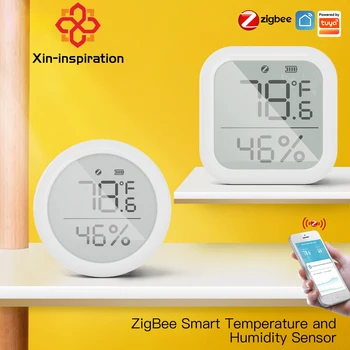 Вдохновение Tuya ZigBee Wifi Умный Дом Life Датчик температуры и влажности воздуха со светодиодным экраном Работает в Google Assistant