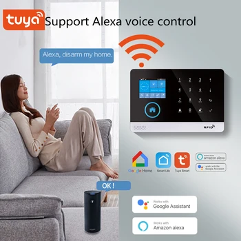 Домашняя охранная сигнализация Tuya Smart WIFI GSM для приложения Smart Life с датчиком движения, совместимым с Alexa и Google Home