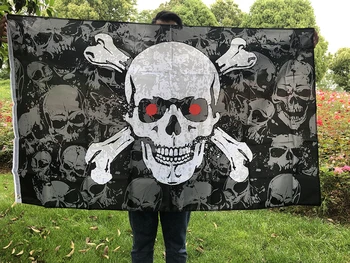 НЕБЕСНЫЙ ФЛАГ 90x150 см Черный пиратский череп, флаг со скрещенными костями, высококачественный подвесной баннер из полиэстера для украшения