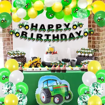 Украшения для вечеринки с воздушными шарами на День рождения, принадлежности для тематических вечеринок на фермерском тракторе для мальчиков с баннером на День рождения, украшающим торт, Trai