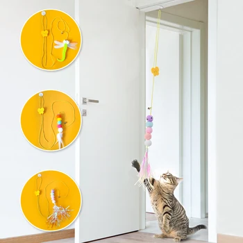 Интерактивная игрушка для кошек, подвесная имитирующая игрушку для кошек, Забавная интерактивная игрушка-самоучитель для котенка, играющая в Тизерную палочку, Игрушечные принадлежности для кошек