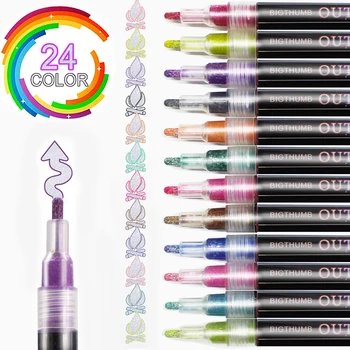24Colors двойная линия контур ручка цвета металлик маркер маркер ручка для художественного рисования школьные принадлежности 