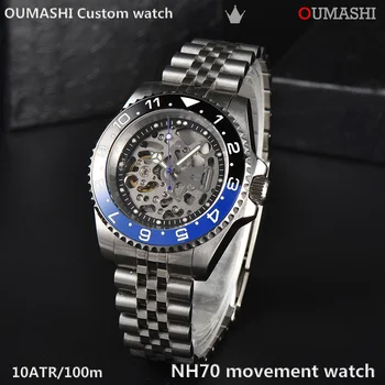 OUMASHI мужские часы NH70 спортивные серебряный ремешок сапфировое стекло светящийся циферблат автоматические серебряные водонепроницаемые 100 м асептические часы