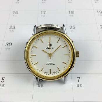 Оригинальные механические часы марки Jinji из белой стали с золотым кольцом, диаметром 37 мм