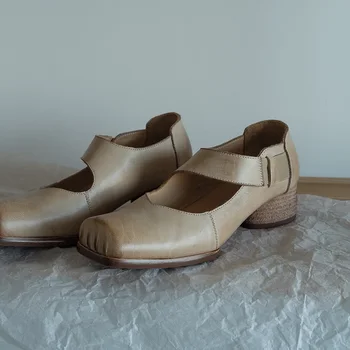 Балетки Daliy с квадратным носком в складку, женские туфли-лодочки из воловьей кожи на каблуке 4 см, винтажные туфли-лодочки во французском стиле в стиле ретро на среднем каблуке, Весна-осень, Винтажные туфли-лодочки