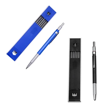 2 комплекта механических грифельных карандашей 2,0 мм для чернового рисования, плотницких художественных зарисовок, с 24 сменными штучками, синий и черный