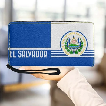 Персонализированный женский кошелек с дизайном флага Сальвадора, модный женский кошелек на молнии, женский держатель для наличных денег для длительных путешествий, женская сумочка