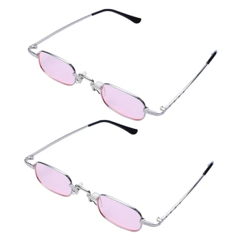 2X ретро-панк-очки, прозрачные квадратные солнцезащитные очки, женские ретро-солнцезащитные очки, мужские в металлической оправе-розовый с серебром